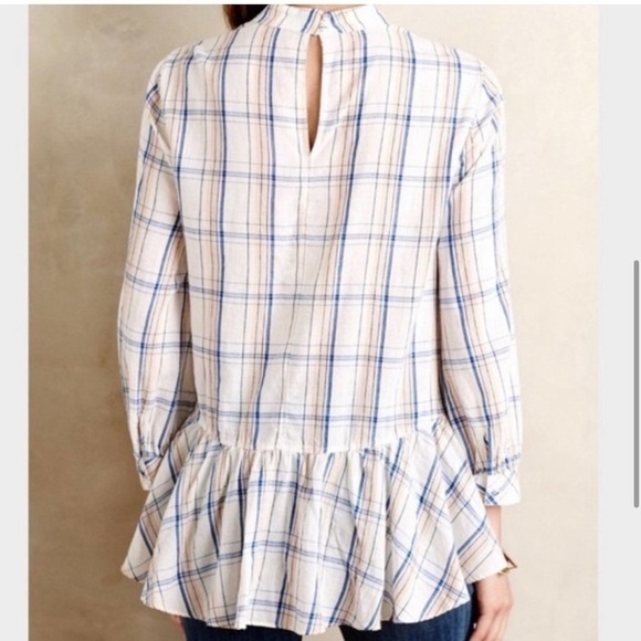 Anthropologie Academia Plaid Peplum Lightweight blouse Sz 0 - Picture 2 of 8